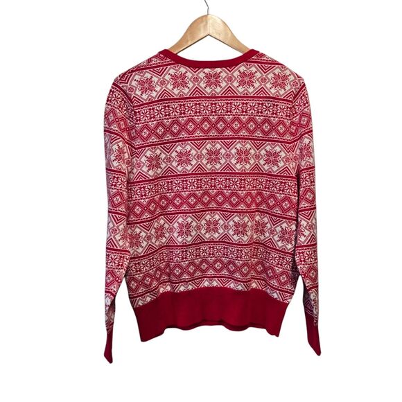 Lands End Cardigan Supima Cotton Fair Isle Red Large Ivory Fair Isle - Picture 3 of 6